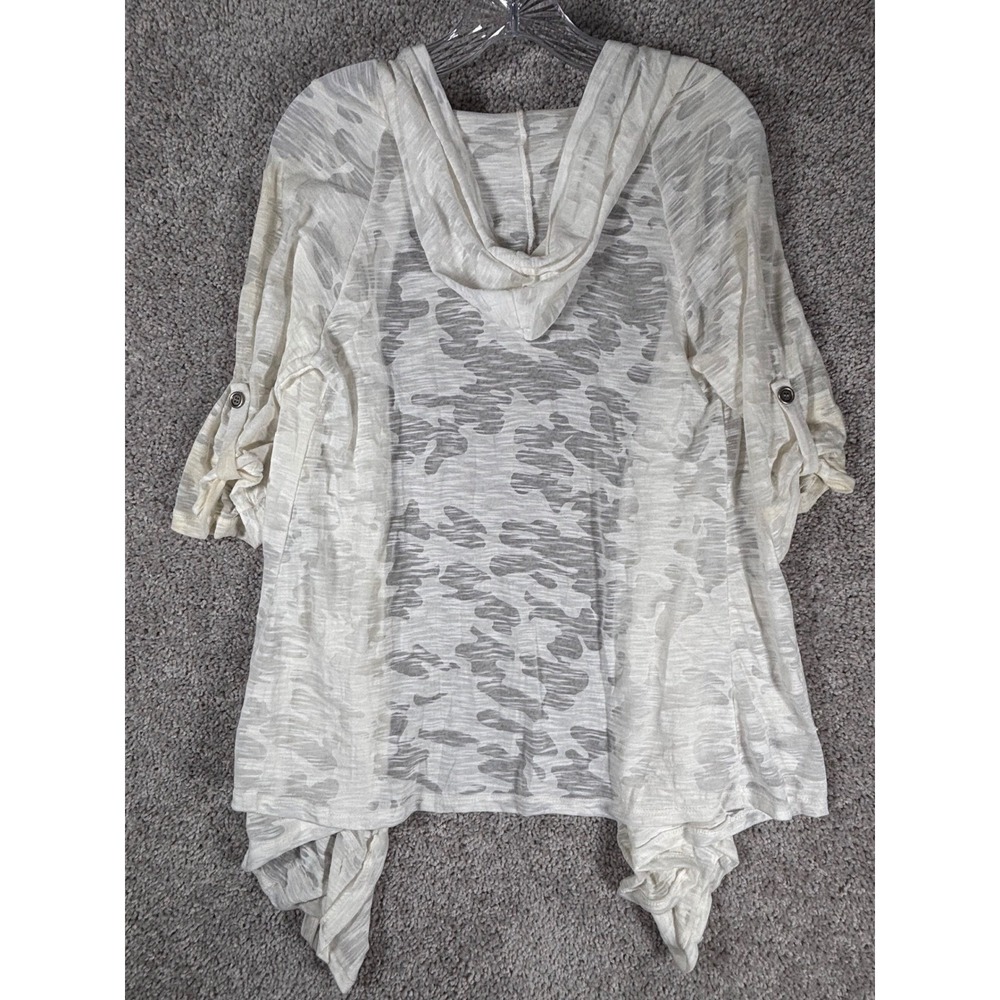 Lush Lightweight Hooded Cardigan White Duster Open Front Womens Size M (READ)